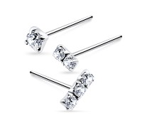 3 Silver Nose Stud Sets NSK-SET-1108